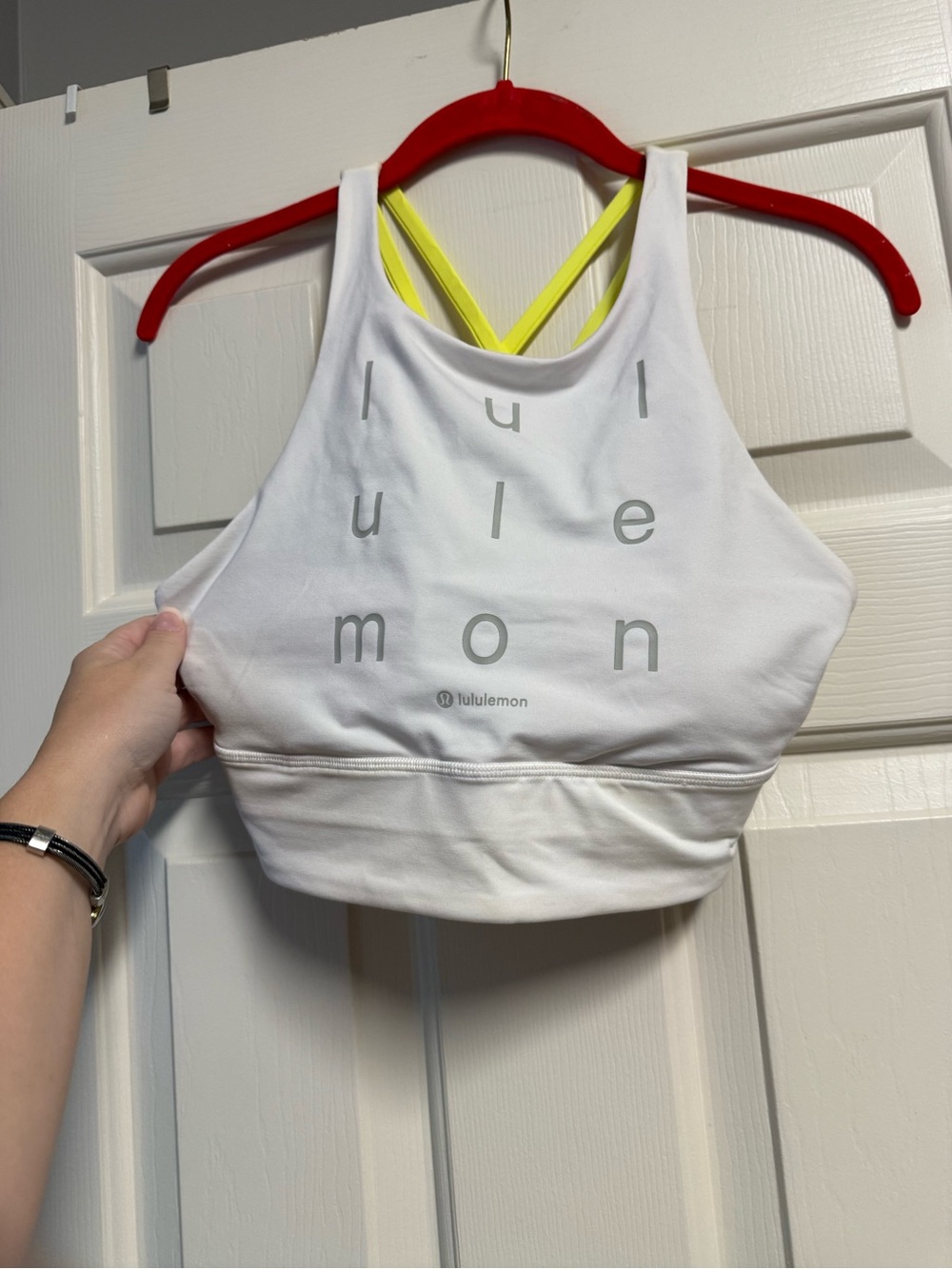 lululemon athletica White High-Neck Crop Tank with Neon Yellow Straps
